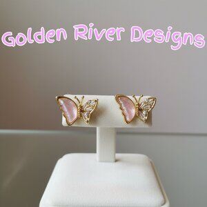 18K Gold Plated Zircon Rose Butterfly Earrings